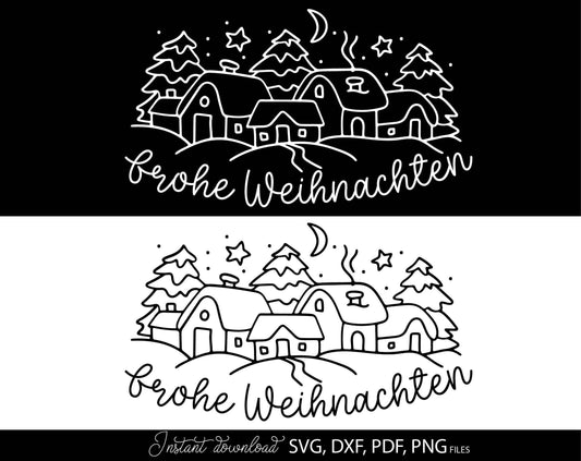 Christmas window picture houses winter decoration. SVG DXF PDF PNG files included. Compatible with Cricut, Silhouette or other equipment. Use for cutting from vinyl, sublimation or laser cut or grave projects. Buy now for a good price and enjoy!