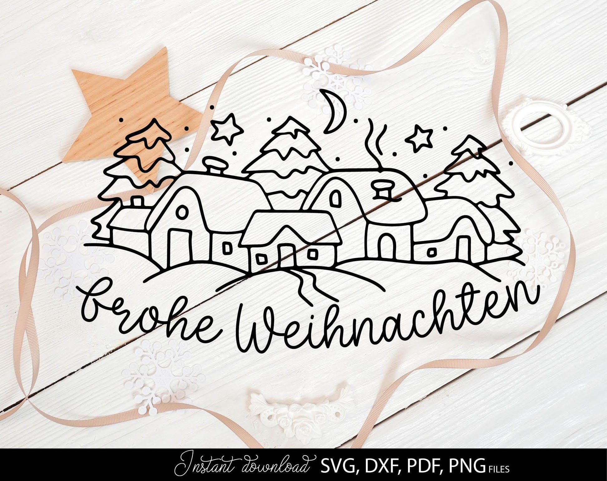 Christmas window picture houses winter decoration. SVG DXF PDF PNG files included. Compatible with Cricut, Silhouette or other equipment. Use for cutting from vinyl, sublimation or laser cut or grave projects. Buy now for a good price and enjoy!