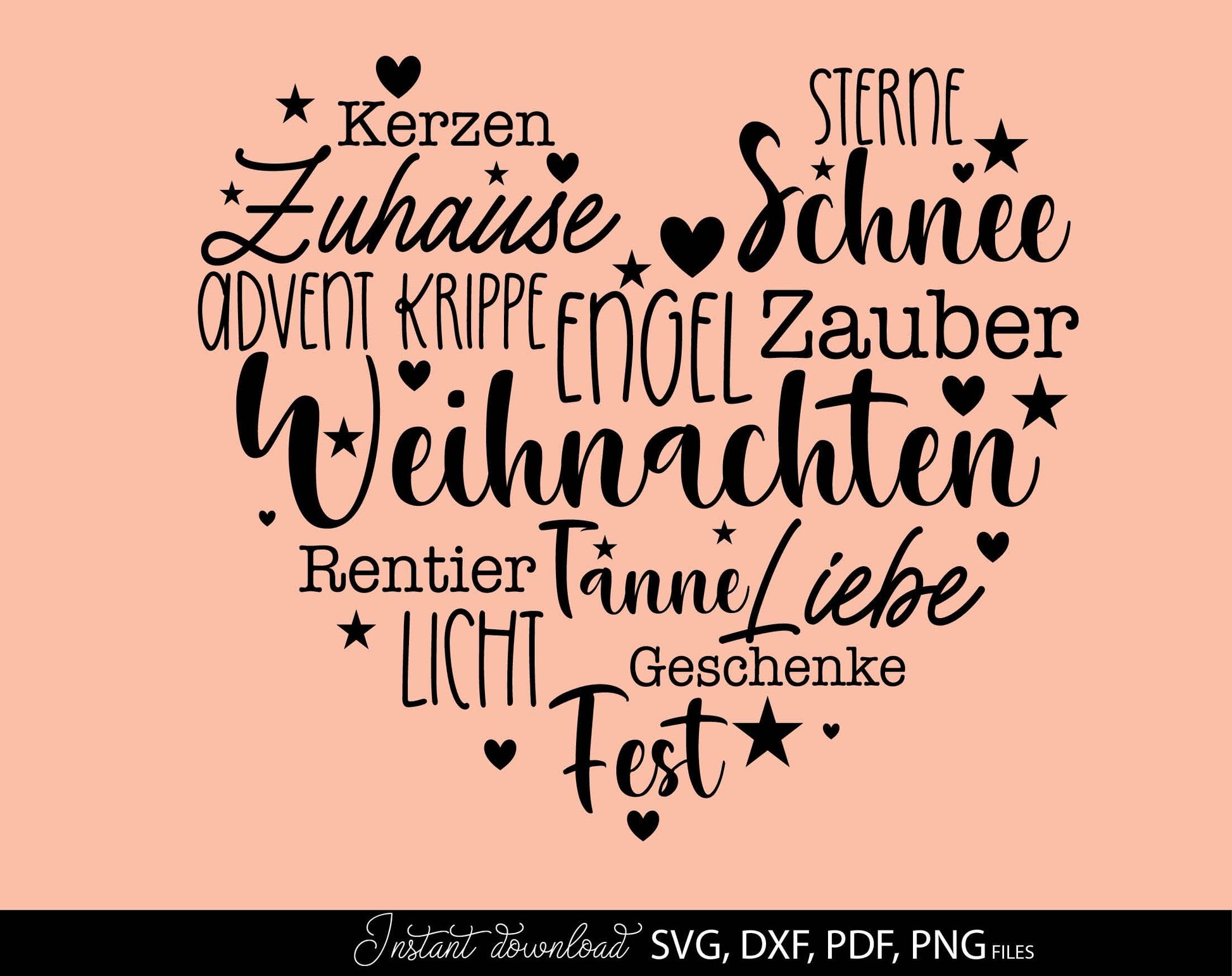 German Christmas Plotterdatei Herz. SVG PNG DXF PDF files included. Compatible with Cricut, Silhouette or other equipment. Cut from vinyl, use for sublimation or laser cut or grave projects. Buy now for a good price and enjoy! Discounts available 😉