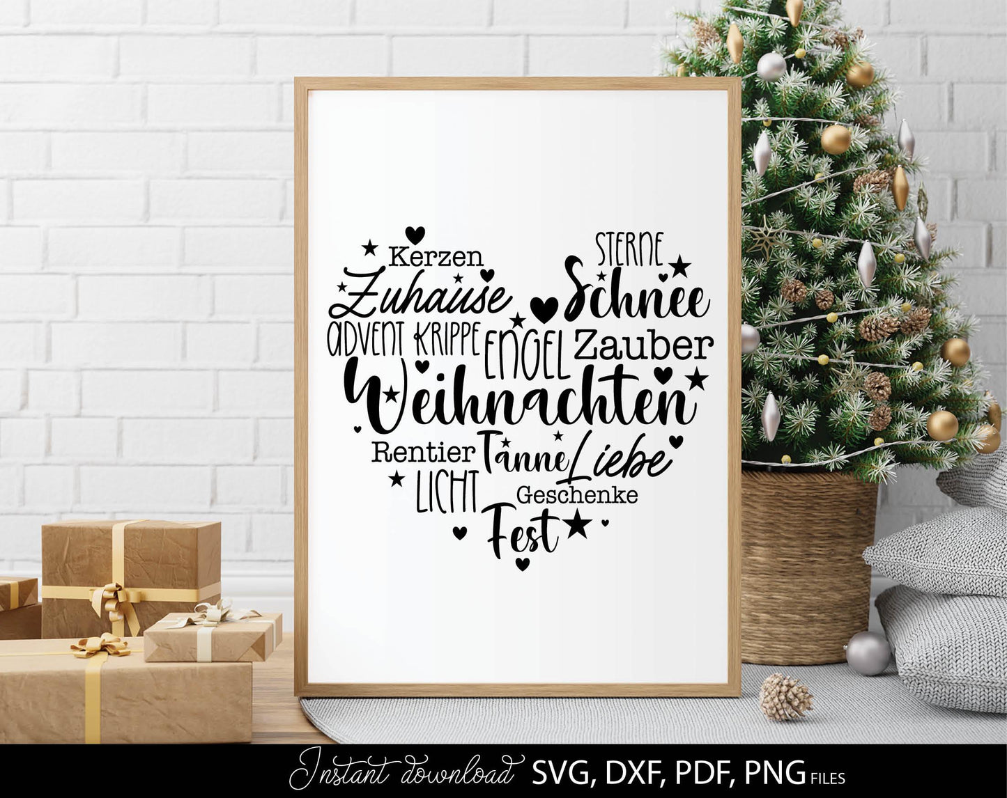 German Christmas Plotterdatei Herz. SVG PNG DXF PDF files included. Compatible with Cricut, Silhouette or other equipment. Cut from vinyl, use for sublimation or laser cut or grave projects. Buy now for a good price and enjoy! Discounts available 😉