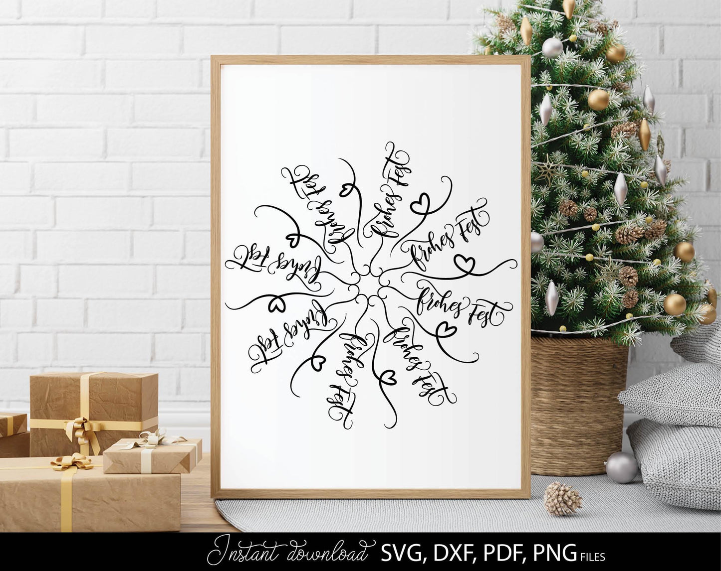 Frohe Weihnachten snowflake for Your Christmas window decor. SVG DXF PDF PNG files included. Compatible with Cricut, Silhouette or other equipment. Cut from vinyl, use for sublimation or laser cut or grave projects. Buy now for a good price and enjoy