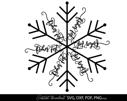 Schneeflocke Svg Png DXF PDF plotter file -Frohes Fest quote on it. Compatible with Cricut, Silhouette or other equipment. Cut from vinyl, use for sublimation or laser cut or grave projects. Buy now for a good price and enjoy!