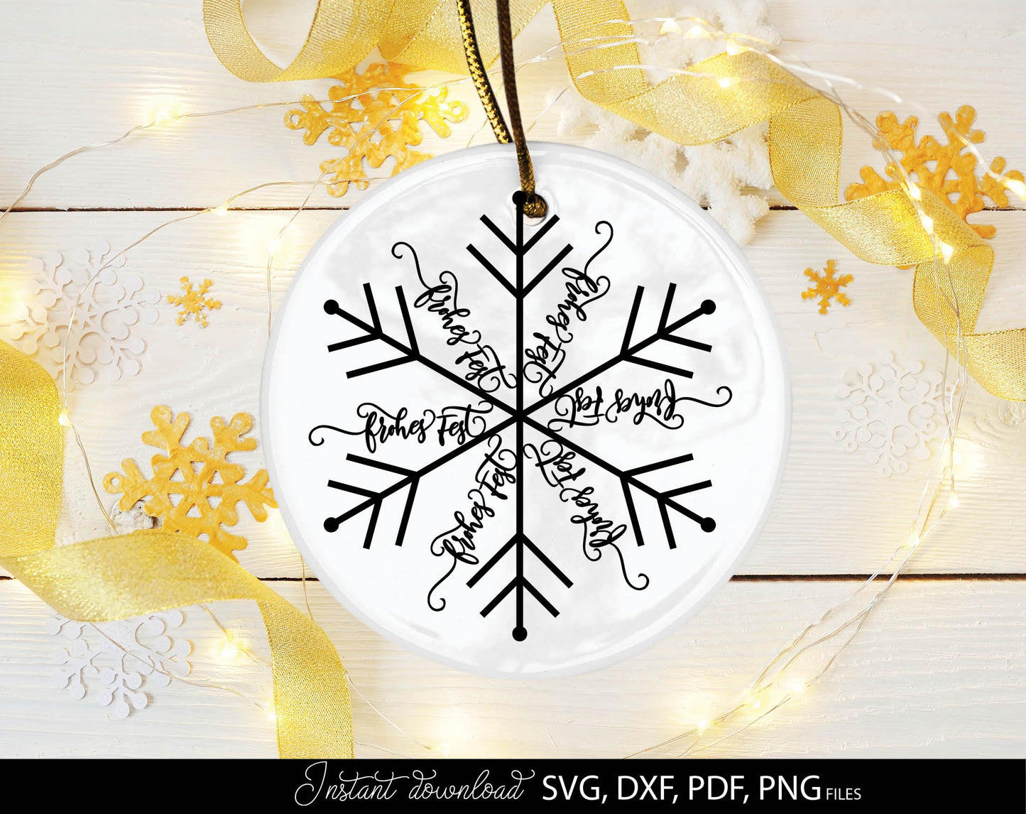 Schneeflocke Svg Png DXF PDF plotter file -Frohes Fest quote on it. Compatible with Cricut, Silhouette or other equipment. Cut from vinyl, use for sublimation or laser cut or grave projects. Buy now for a good price and enjoy!