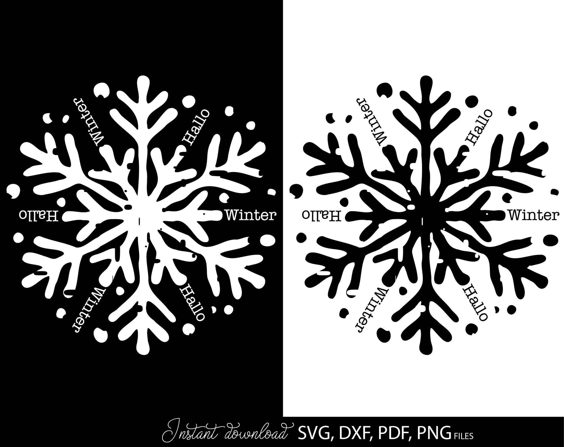 Hallo Winter snowflake for Your Christmas window decor. SVG DXF PDFPNG files included. Compatible with Cricut, Silhouette or other equipment. Cut from vinyl, use for sublimation or laser cut or grave projects. Buy now for a good price and enjoy!