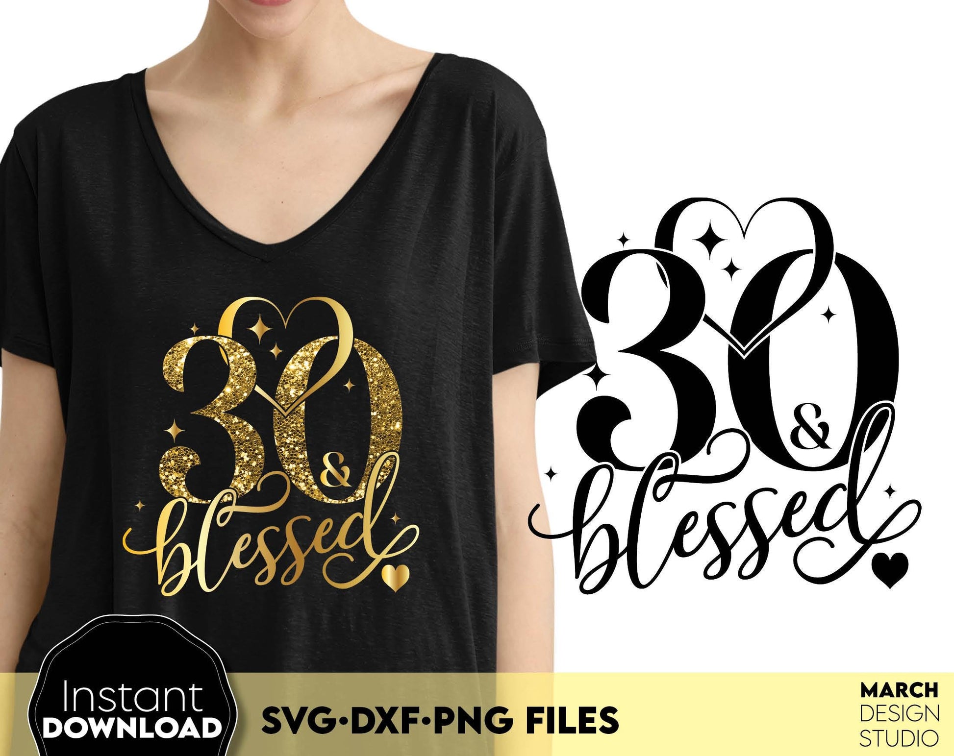 Blessed Years gold glittered and black Birthday shirts Bundle. SVG DXF PNG files included. Compatible with Cricut, Silhouette or other equipment. Cut from vinyl, use for sublimation or laser cut or grave projects. Buy now for a good price and enjoy!