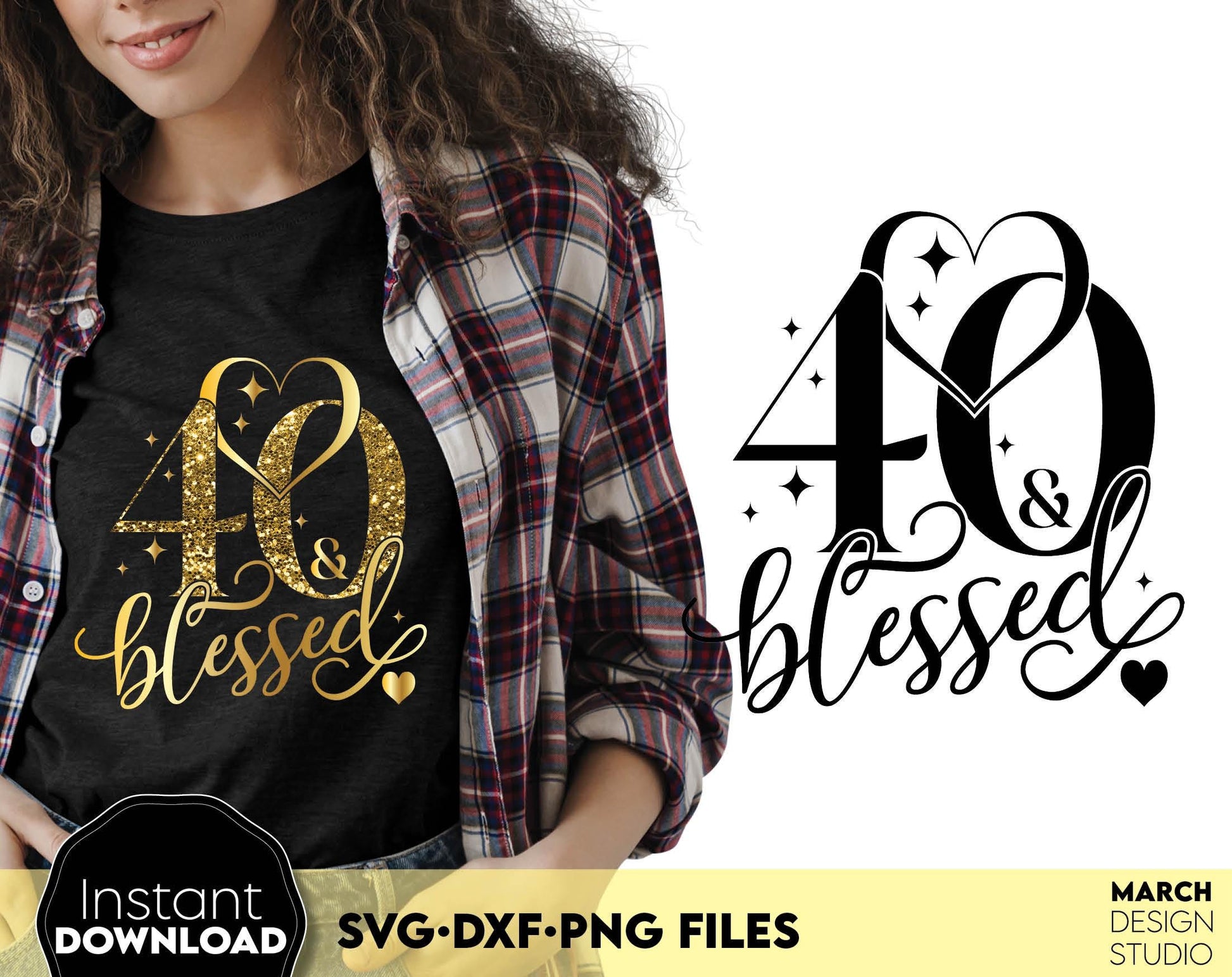 Blessed Years gold glittered and black Birthday shirts Bundle. SVG DXF PNG files included. Compatible with Cricut, Silhouette or other equipment. Cut from vinyl, use for sublimation or laser cut or grave projects. Buy now for a good price and enjoy!