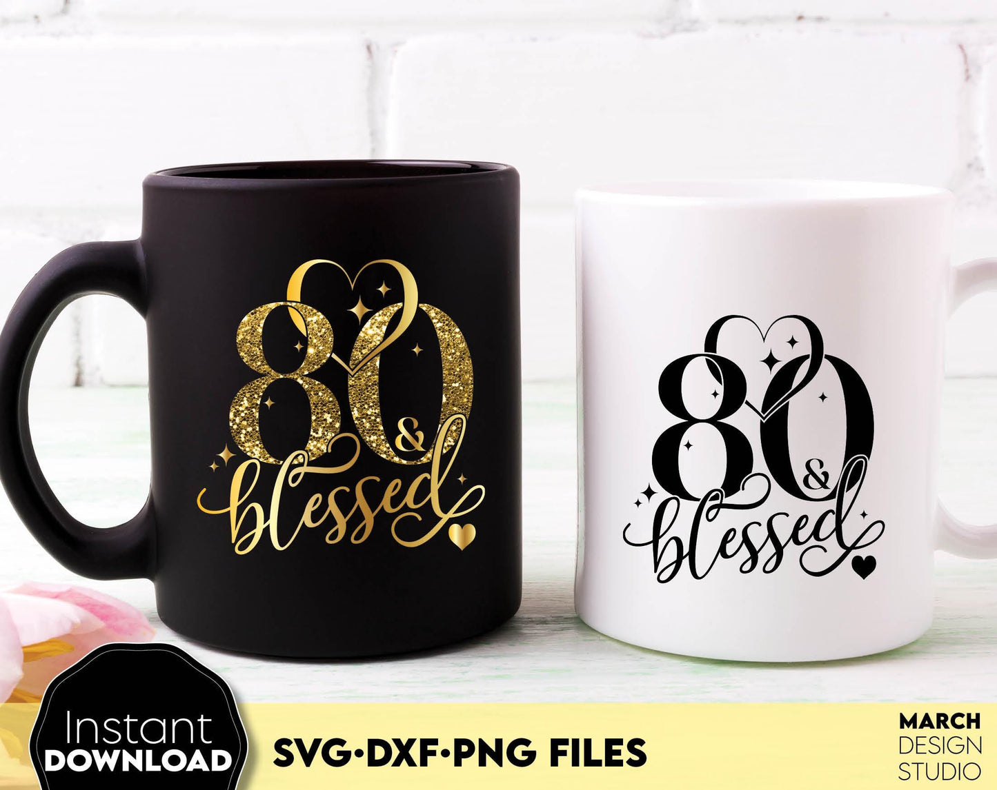 80 and blessed Birthday shirt design for cutting from vinyl and glittered PNG included for Your sublimation projects. SVG, PNG, EPS, DXF files included. Compatible with Cricut, Silhouette and other machines. Buy now for a good price and enjoy!