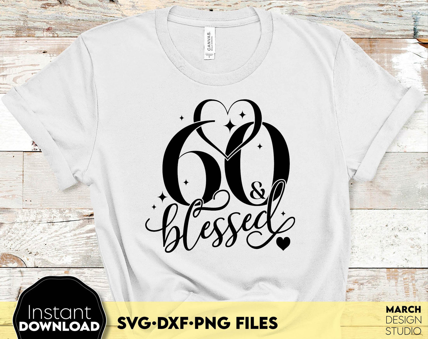 60 and blessed and call her blessed Birthday shirt design for cutting from vinyl and glittered PNG included for Your sublimation projects. SVG file included. Compatible with Cricut, Silhouette and other machines. Buy now for a good price and enjoy!