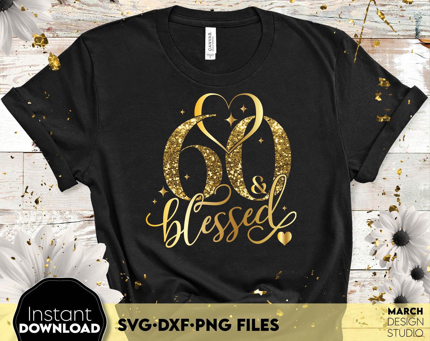 60 and blessed and call her blessed Birthday shirt design for cutting from vinyl and glittered PNG included for Your sublimation projects. SVG file included. Compatible with Cricut, Silhouette and other machines. Buy now for a good price and enjoy!