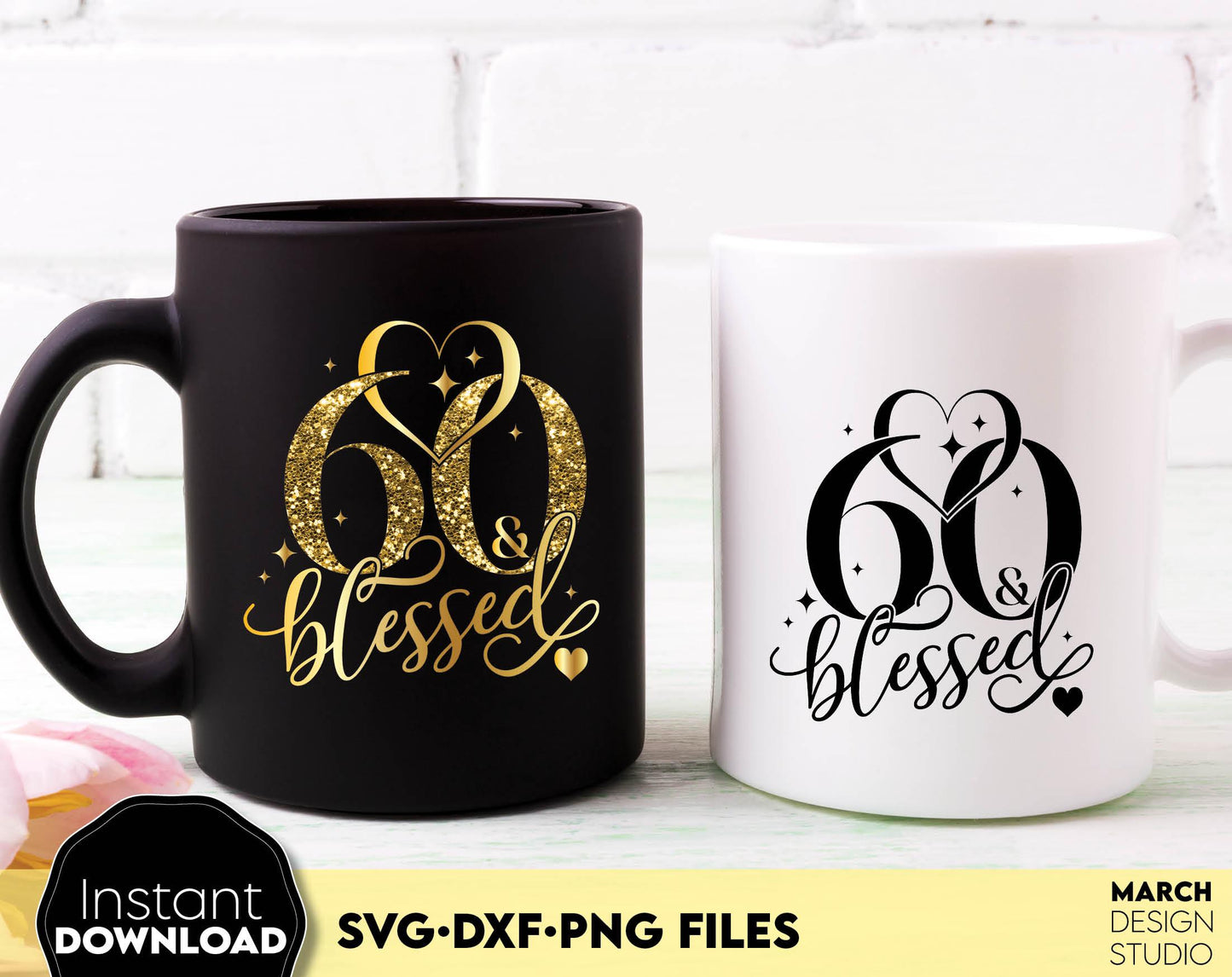 60 and blessed and call her blessed Birthday shirt design for cutting from vinyl and glittered PNG included for Your sublimation projects. SVG file included. Compatible with Cricut, Silhouette and other machines. Buy now for a good price and enjoy!