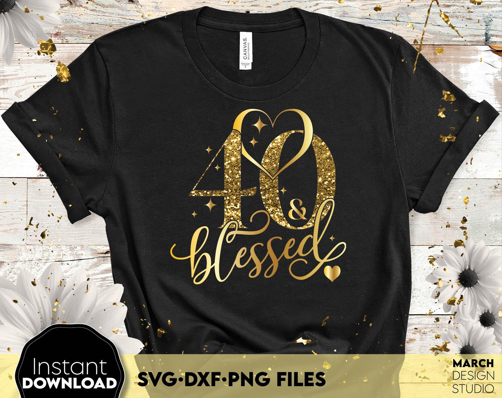 40 and blessed and call her blessed Birthday shirt design for cutting from vinyl and glittered PNG included for Your sublimation projects. SVG file included. Compatible with Cricut, Silhouette and other machines. Buy now for a good price and enjoy!