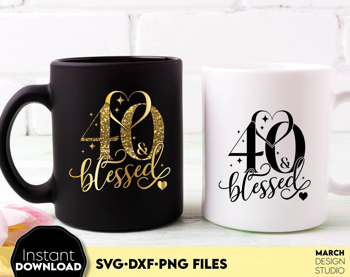 40 and blessed and call her blessed Birthday shirt design for cutting from vinyl and glittered PNG included for Your sublimation projects. SVG file included. Compatible with Cricut, Silhouette and other machines. Buy now for a good price and enjoy!