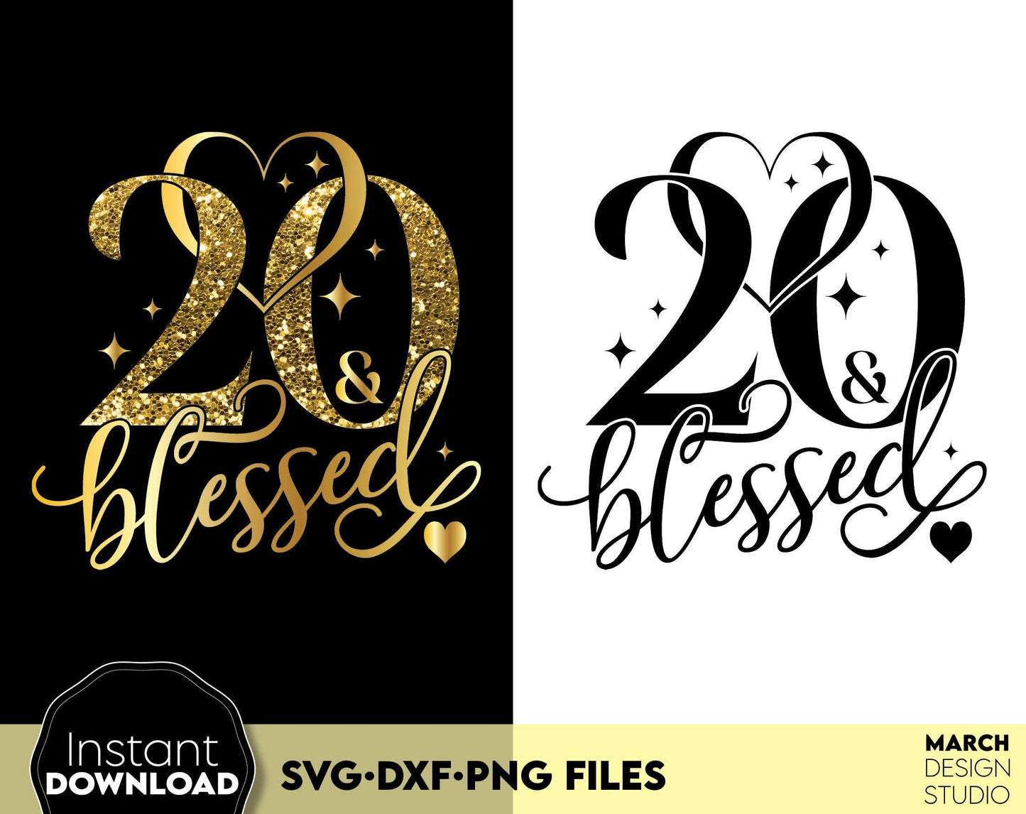 20 and fabulous Birthday shirt design for cutting from vinyl and glittered PNG included for Your sublimation projects. SVG, PNG, EPS, DXF files included. Compatible with Cricut, Silhouette and other machines. Buy now for a good price and enjoy!