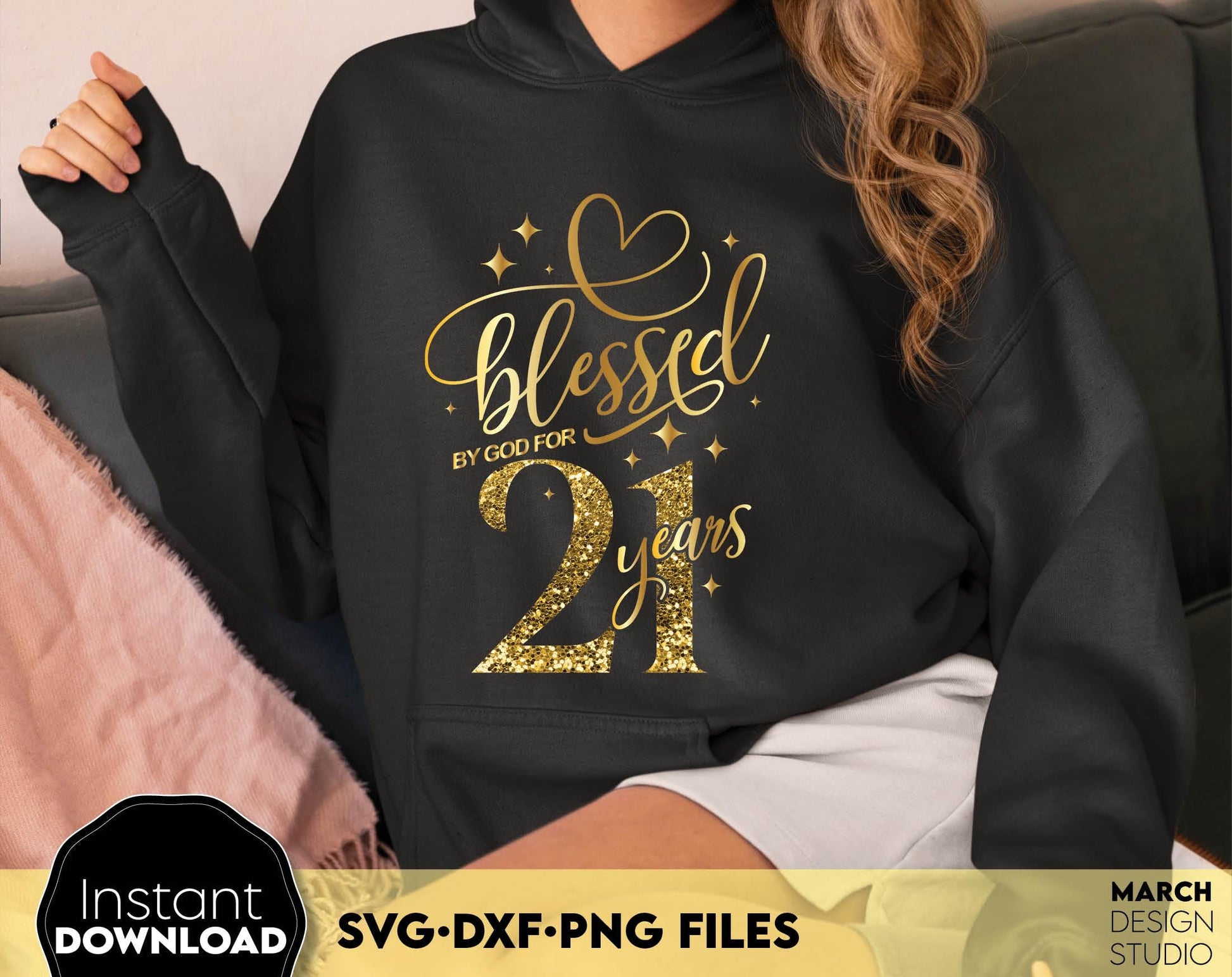 Blessed By God gold glittered and black Birthday shirts Bundle. SVG DXF PNG files included. Compatible with Cricut, Silhouette or other equipment. Cut from vinyl, use for sublimation or laser cut or grave projects. Buy now for a good price and enjoy!