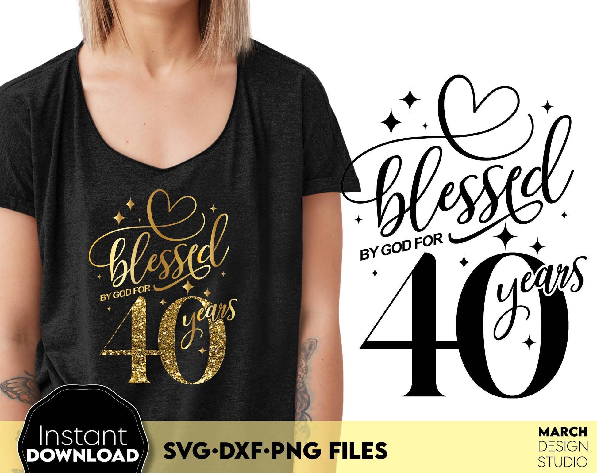 Blessed By God gold glittered and black Birthday shirts Bundle. SVG DXF PNG files included. Compatible with Cricut, Silhouette or other equipment. Cut from vinyl, use for sublimation or laser cut or grave projects. Buy now for a good price and enjoy!