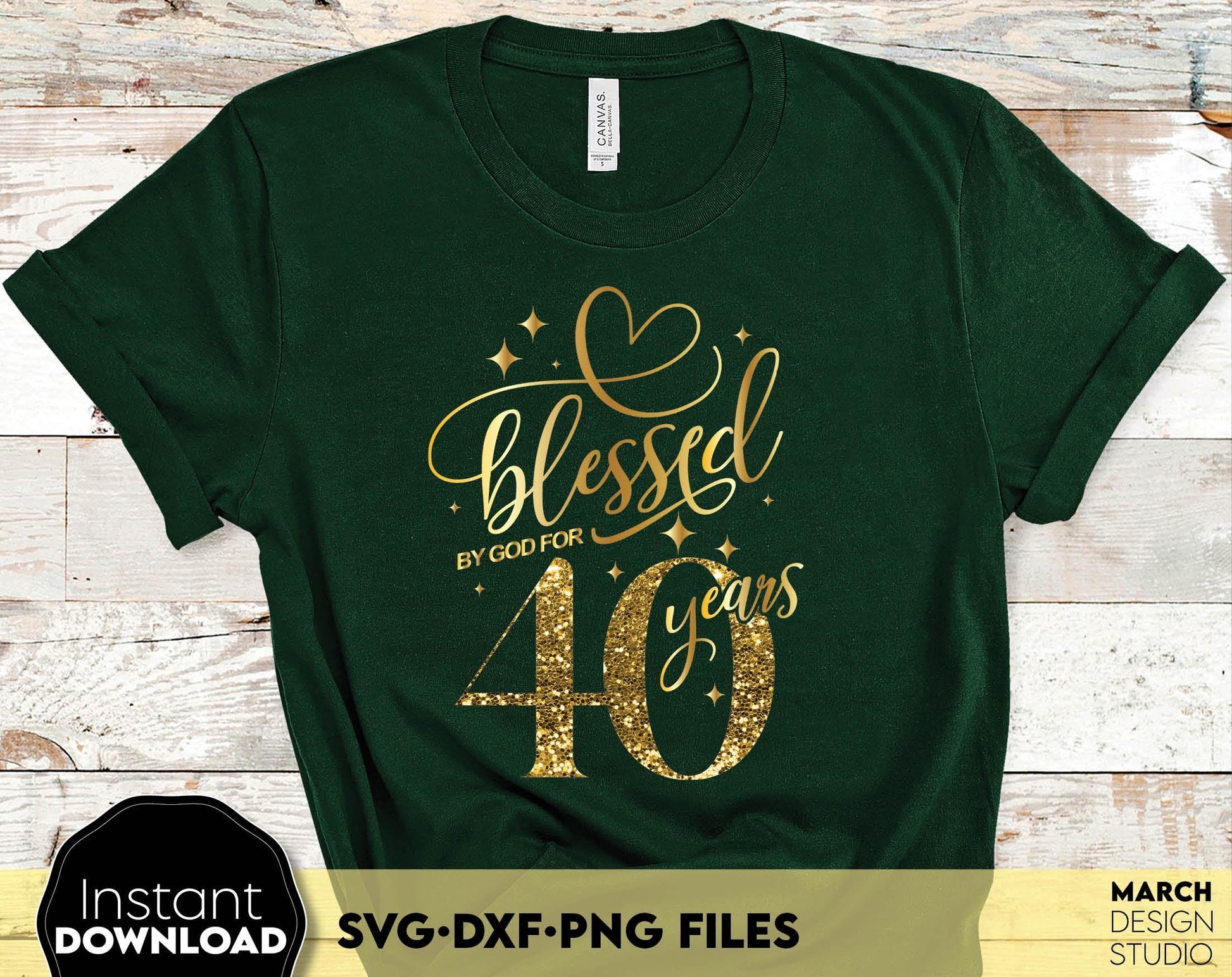 Blessed by God for 20 Years gold glittered and black Birthday shirt design. SVG DXF PNG files included. Compatible with Cricut, Silhouette or other equipment. Cut from vinyl, use for sublimation or laser cut or grave projects. Buy now and enjoy!