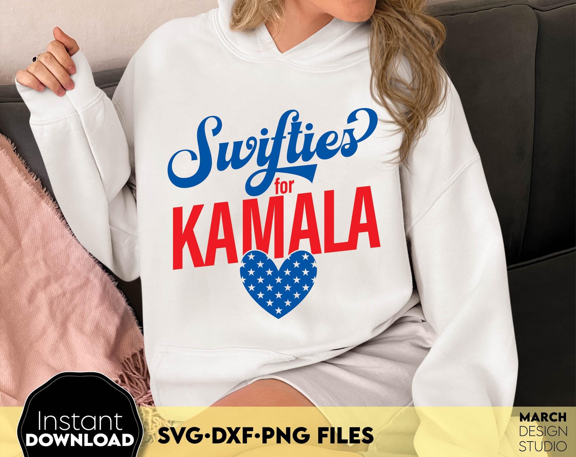 Swifties for Kamala design for Your shirts, mugs and other ideas for childless cat lady. SVG DXF PNG files included. Compatible with Cricut, Silhouette and other equipment. Cut form vinyl, use for sublimation or laser cut or grave projects. Buy now!