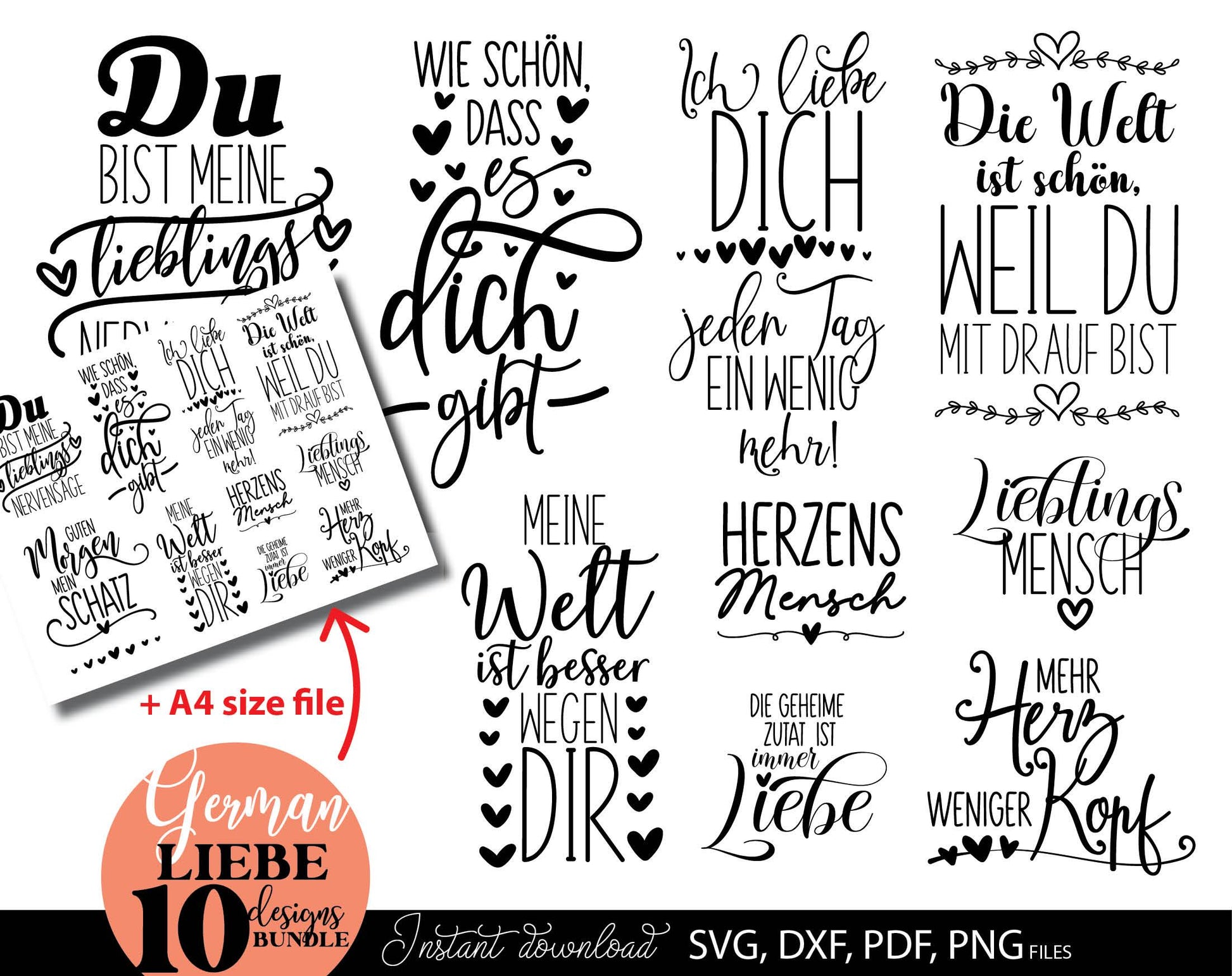 German Liebe Quotes Plotter File SVG PNG DXF EPS included. Use for cutting from vinyl, sublimation or laser cut projects. Compatible with Cricut, Silhouette or Glowforge equipment. Buy now for a good price and enjoy!