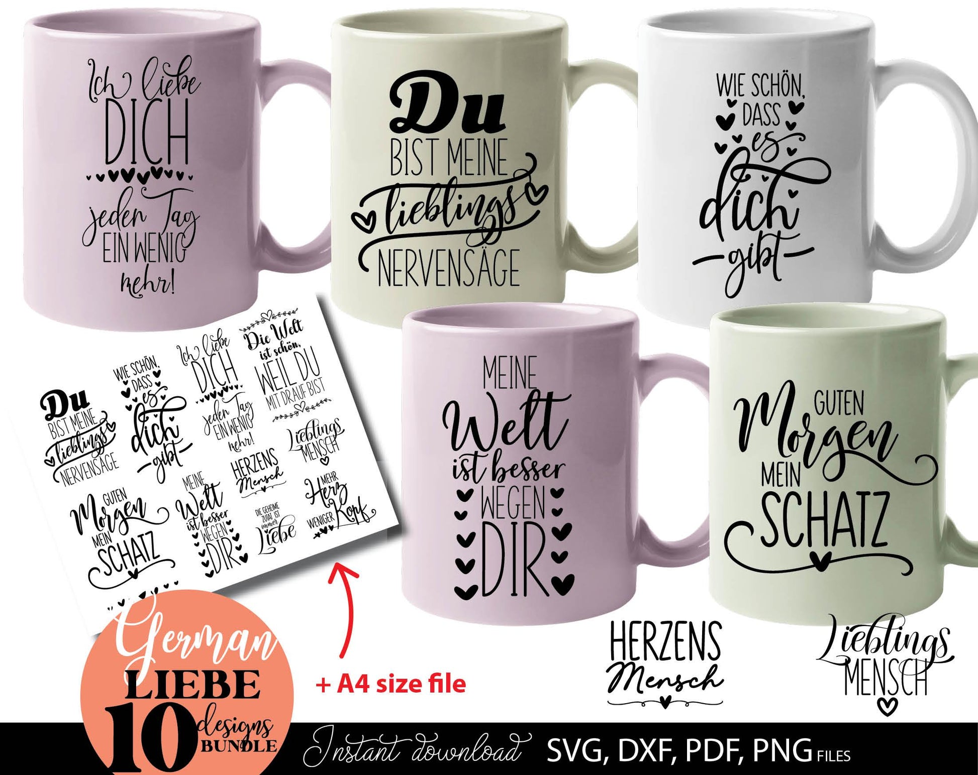 German Liebe Quotes Plotter File SVG PNG DXF EPS included. Use for cutting from vinyl, sublimation or laser cut projects. Compatible with Cricut, Silhouette or Glowforge equipment. Buy now for a good price and enjoy!