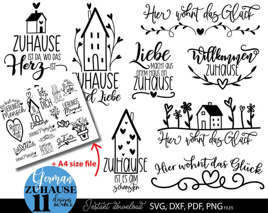 German Zuhause Plotter File SVG, PNG DXF, PDF files included. Compatible with Cricut, Silhouette, Glowforge or other machines. Use for sublimation or laser cut projects as well. Buy now and enjoy! Discount prices available.