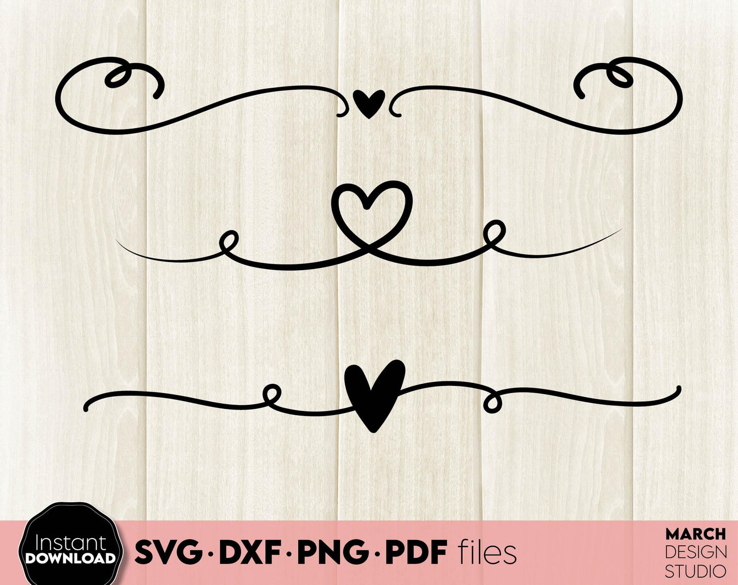 Decorative dividers lines bundle for your wedding, cards, home decorations etc. projects. SVG, PNG, DXF, PDF, JPG files included. Cut from vinyl, use for sublimation or laser cut projects. Compatible with Cricut, Silhouette and other machines. Enjoy!