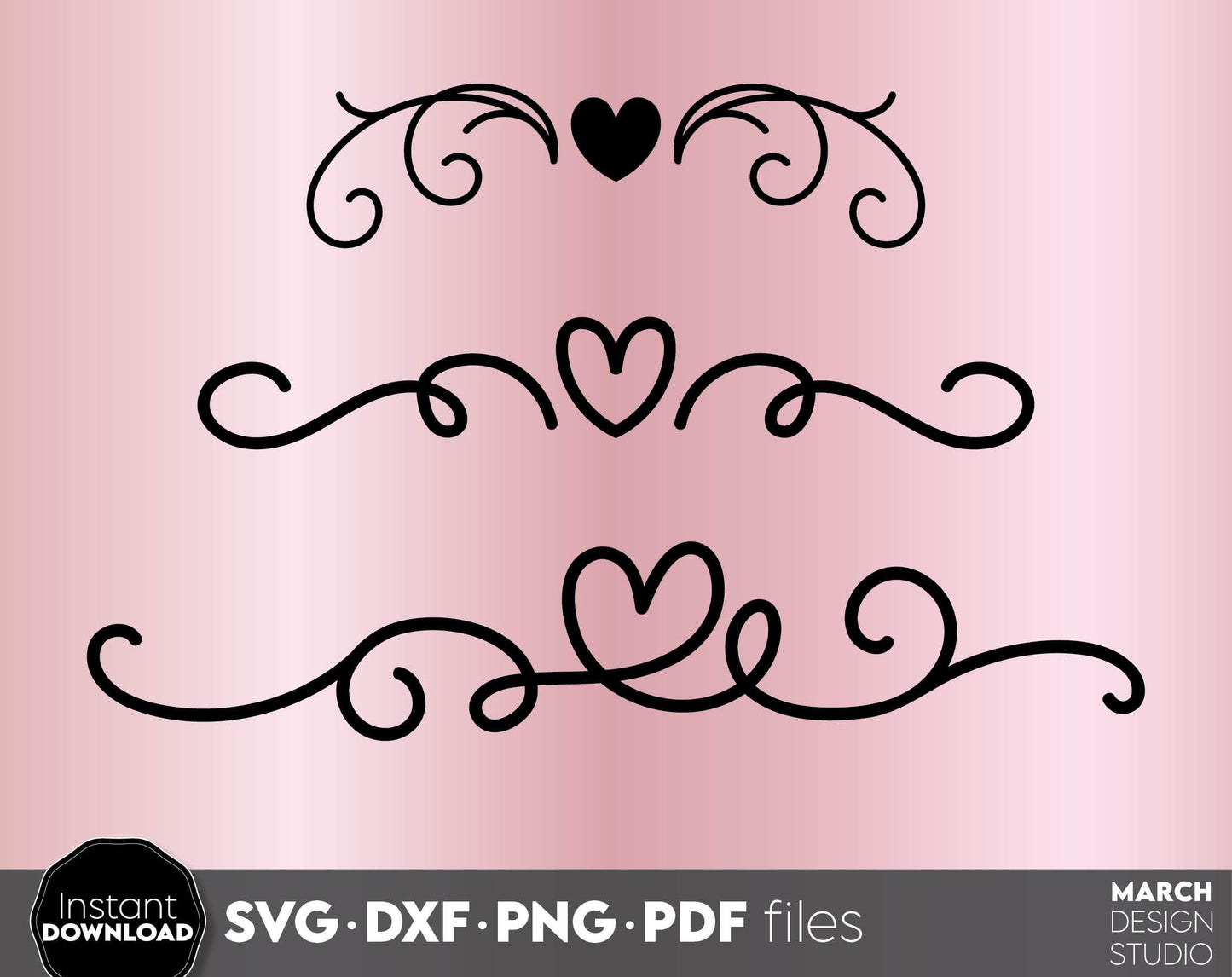 Heart Text Dividers Bundle with 30 designs in it. SVG DXF PNG PDF files included. Compatible with Cricut, Silhouette or other equipment. Cut from vinyl, use for sublimation or laser cut or grave projects. Buy now for a good price and enjoy!