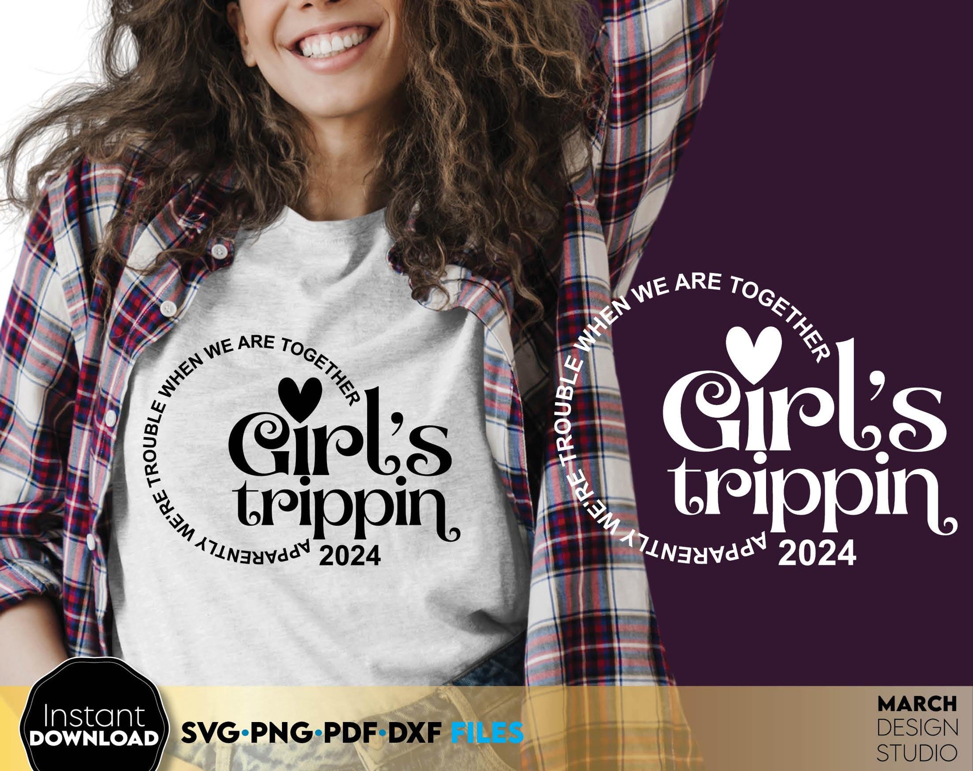 Apparently we are trouble when we are together - Girls Weekend 2024 matching trip shirts design. SVG DXF PNG PDF files included. Compatible with Cricut, Silhouette or other equipment. Cut from vinyl, use for sublimation or laser cut and grave project