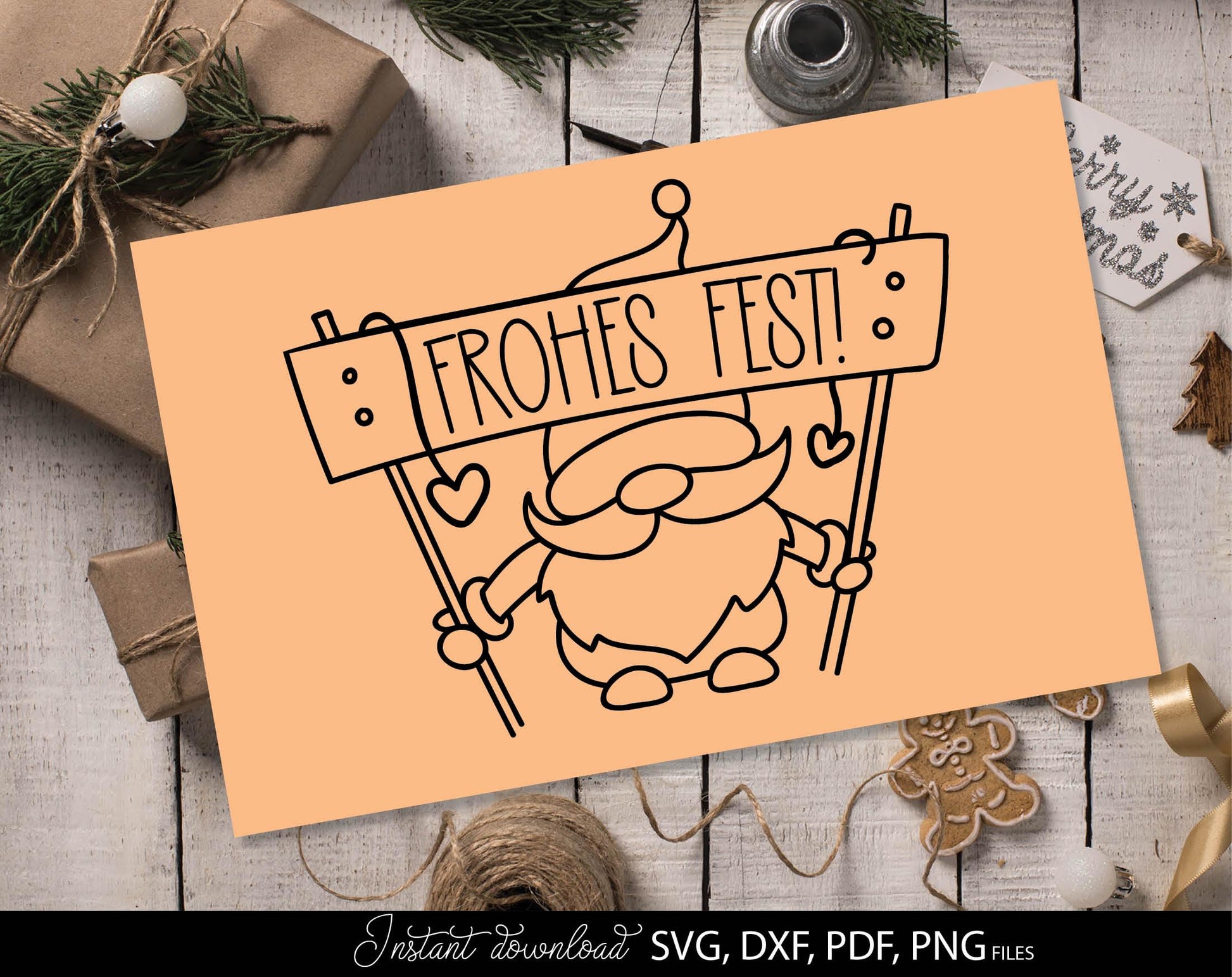 German Christmas gnome bundle 12 designs. SVG DXF PDF PNG files included. Compatible with Cricut, Silhouette or other equipment. Cut from vinyl, use for sublimation or laser cut  or grave projects. Buy now for a good price and enjoy!