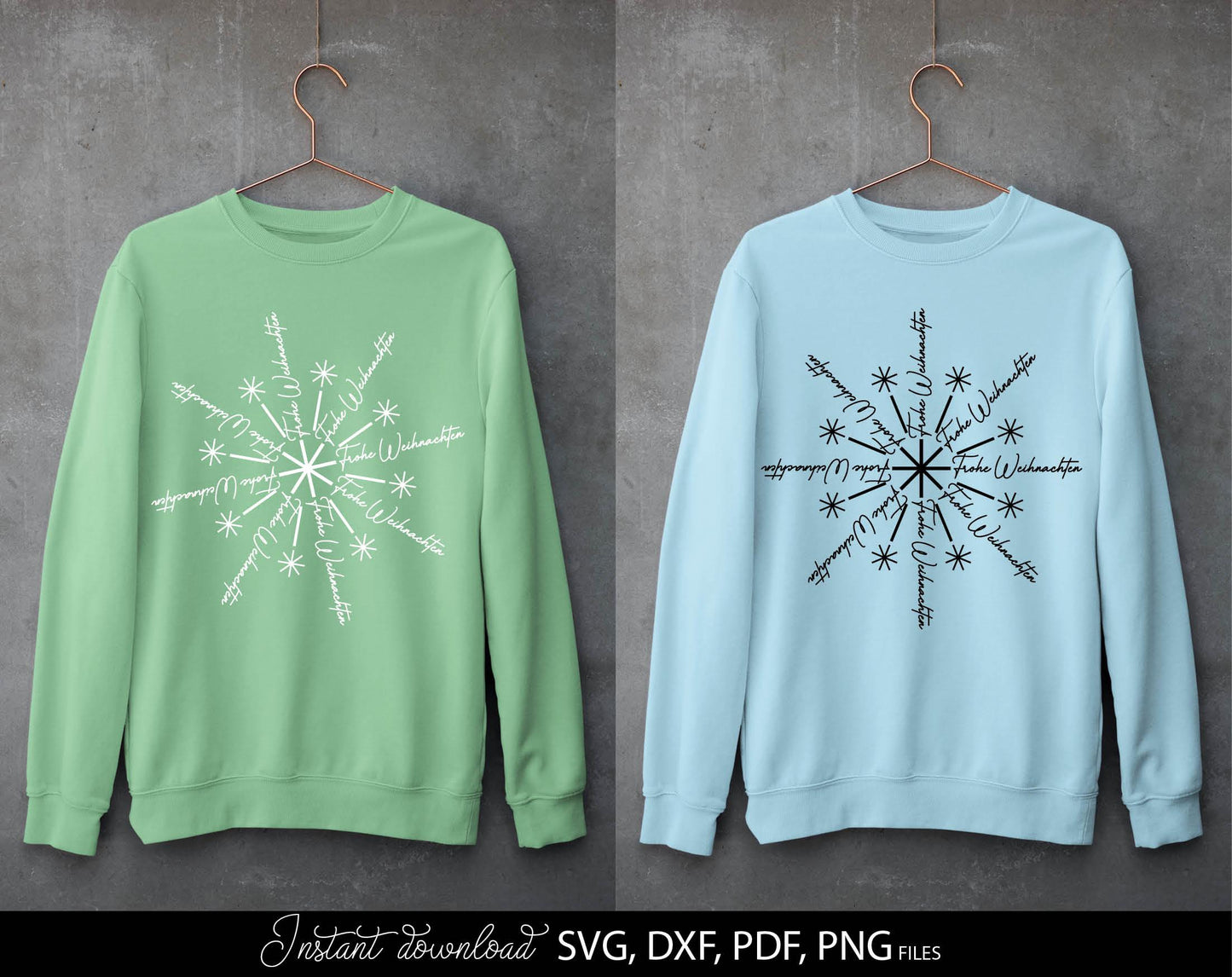 Frohe Weihnachten snowflake for Your Christmas window decor. SVG DXF PDFPNG files included. Compatible with Cricut, Silhouette or other equipment. Cut from vinyl, use for sublimation or laser cut or grave projects. Buy now for a good price and enjoy!