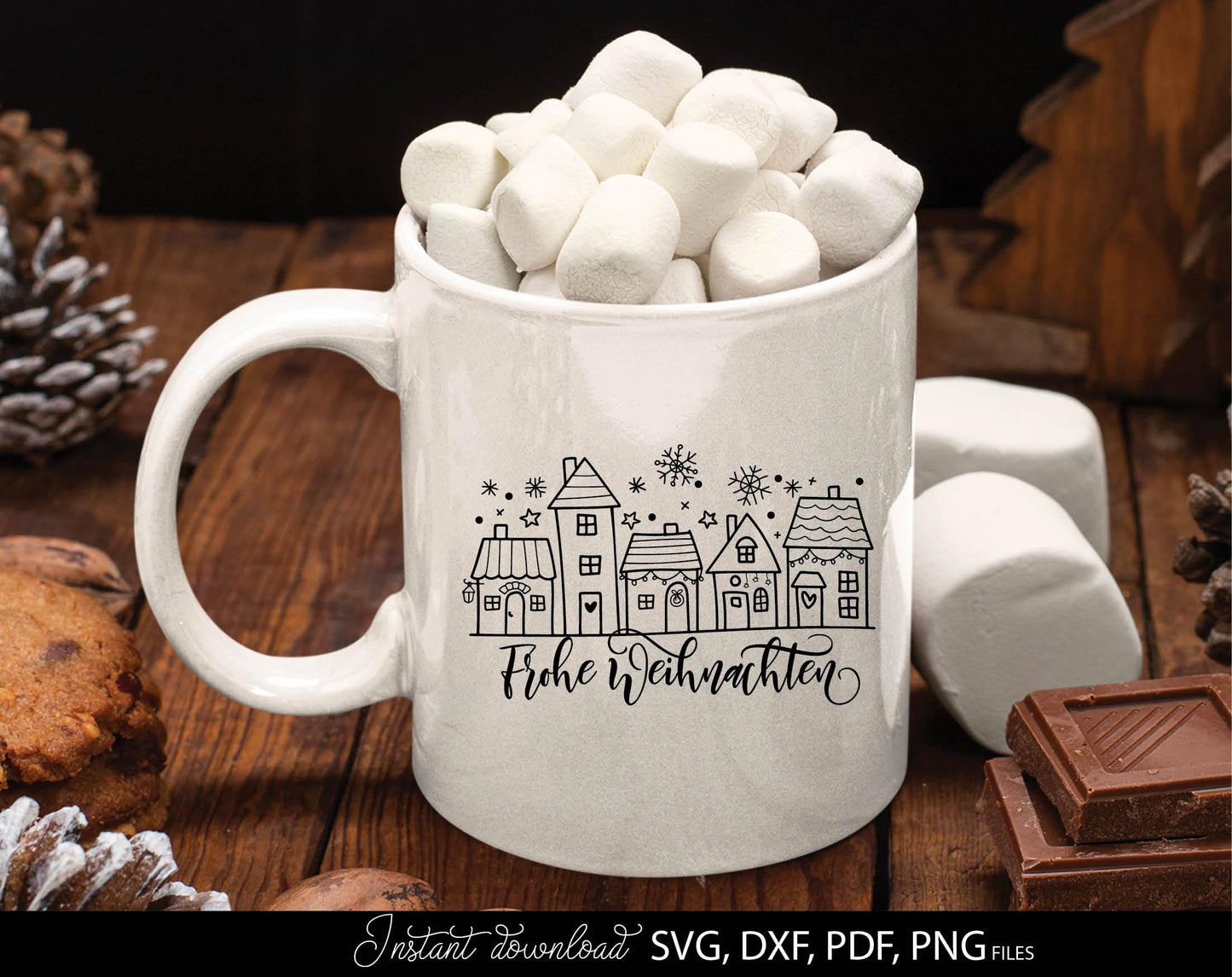 German Frohe Weihnachten plotter file svg png dxf designs bundle for You Christmas evening ornaments. Use for cutting from vinyl, sublimation or laser cut projects.
Buy now and enjoy!