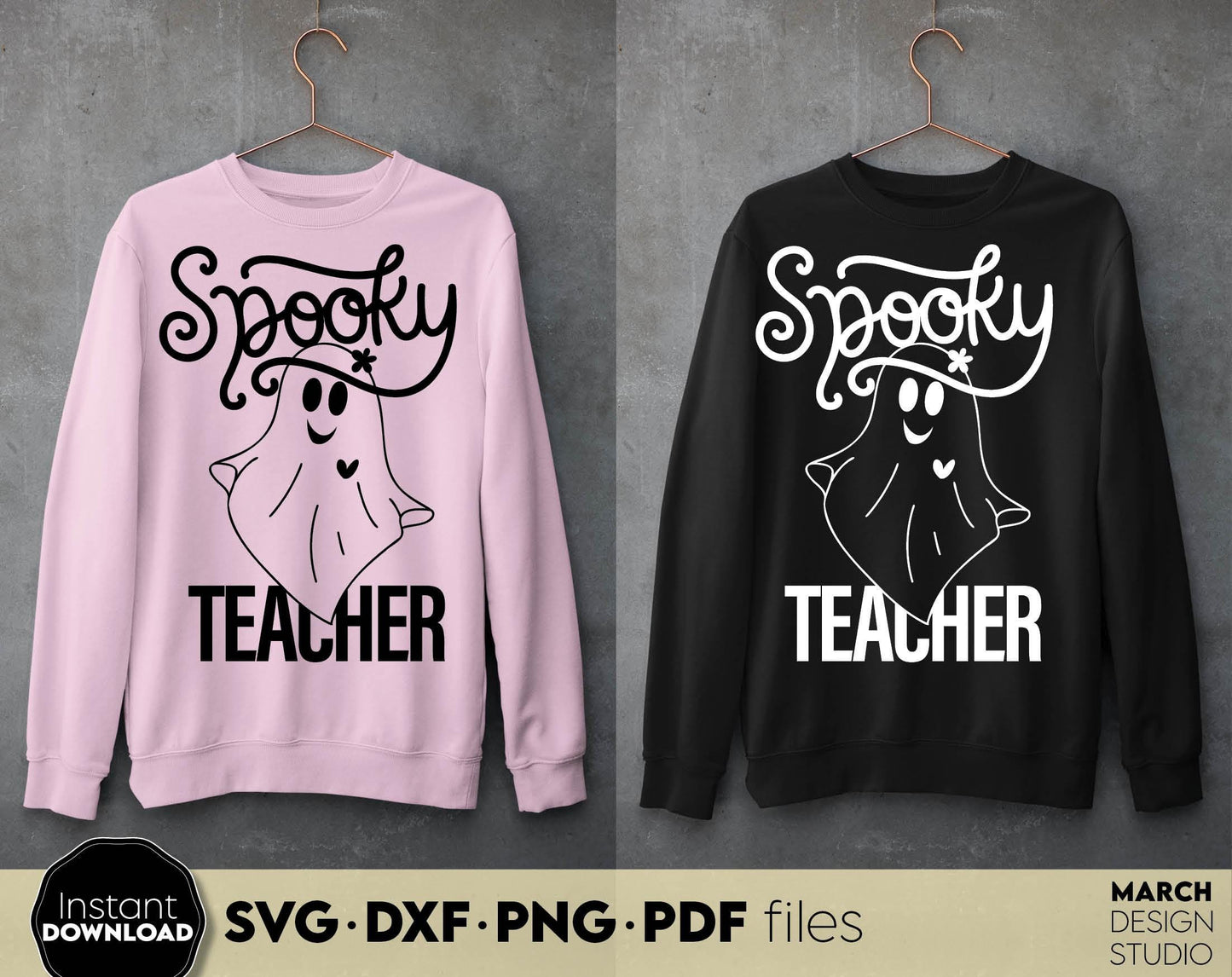 Spooky Teacher shirt design for Your loved ones teacher. SVGDXF PNG PDF files included. Compatible with Cricut, Silhouette or other equipment. Cut from vinyl, use for sublimation or laser cut or grave projects. Buy now for a good price and enjoy!