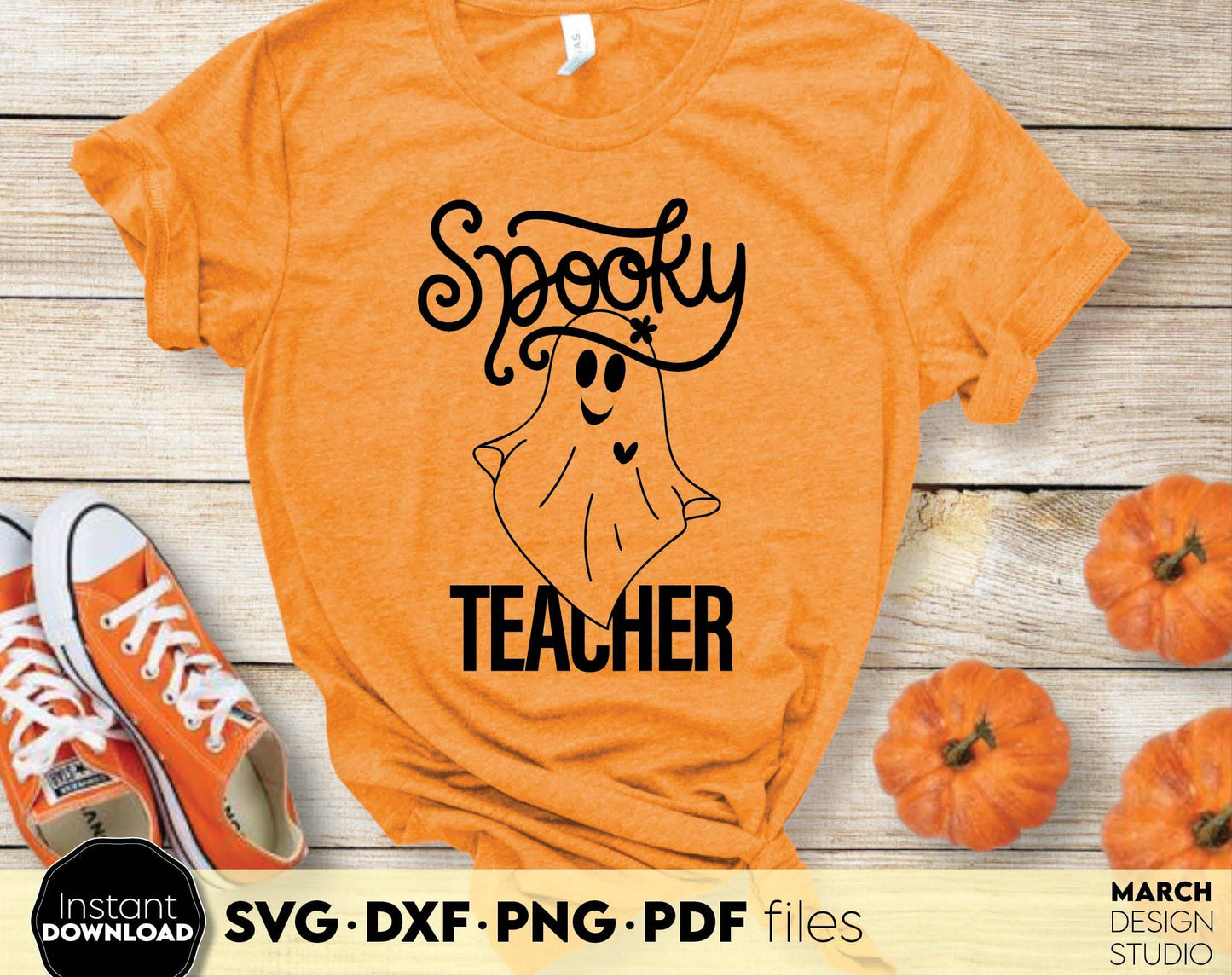 Spooky Teacher shirt design for Your loved ones teacher. SVGDXF PNG PDF files included. Compatible with Cricut, Silhouette or other equipment. Cut from vinyl, use for sublimation or laser cut or grave projects. Buy now for a good price and enjoy!