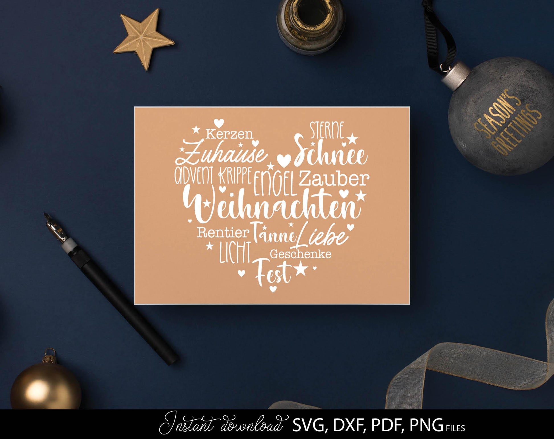 German Christmas Plotterdatei Herz. SVG PNG DXF PDF files included. Compatible with Cricut, Silhouette or other equipment. Cut from vinyl, use for sublimation or laser cut or grave projects. Buy now for a good price and enjoy! Discounts available 😉