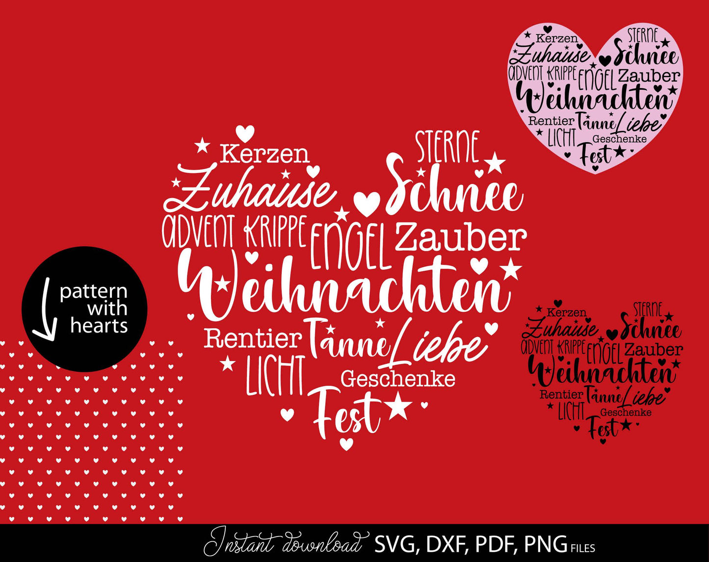 German Christmas Plotterdatei Herz. SVG PNG DXF PDF files included. Compatible with Cricut, Silhouette or other equipment. Cut from vinyl, use for sublimation or laser cut or grave projects. Buy now for a good price and enjoy! Discounts available 😉