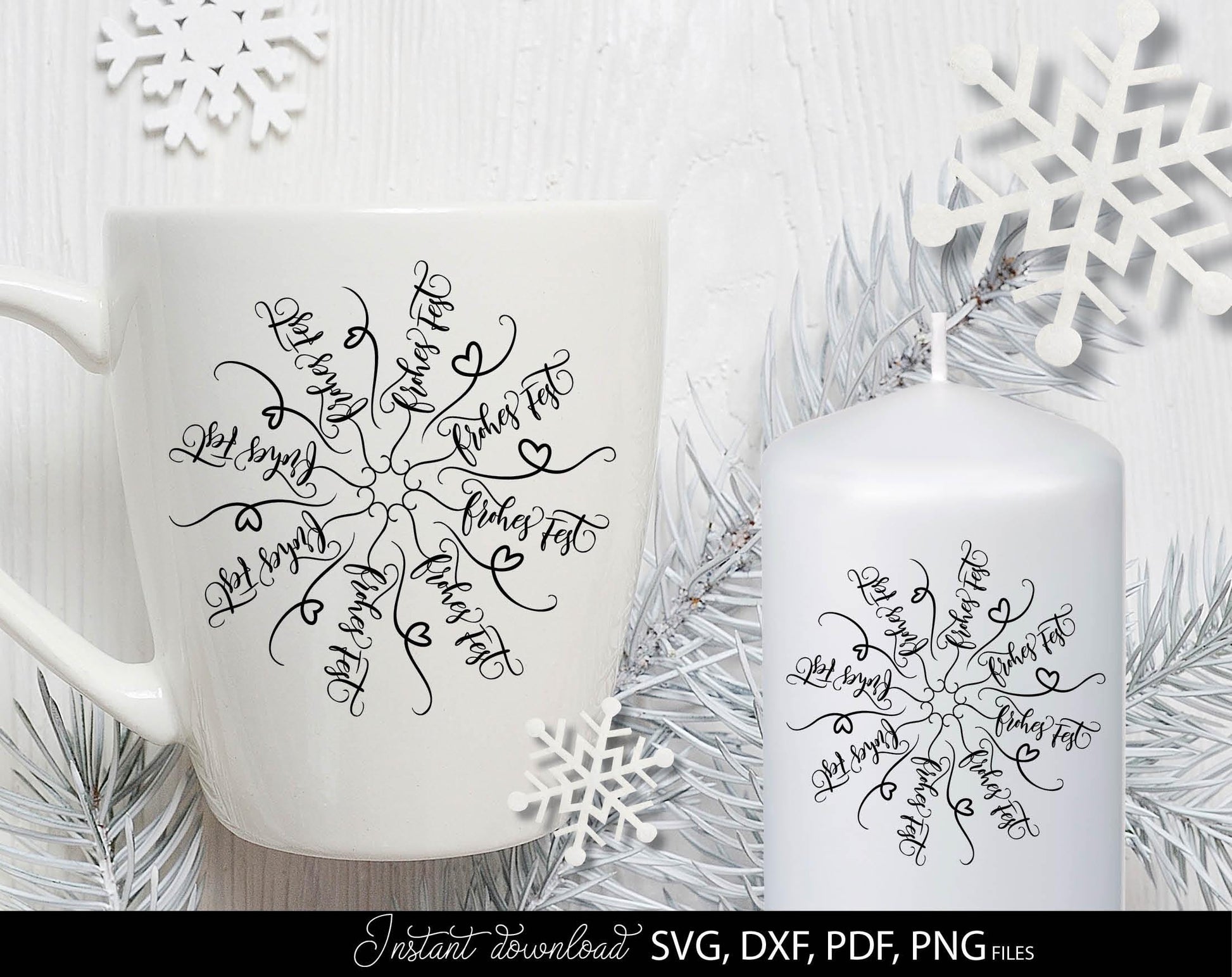 Frohe Weihnachten snowflake for Your Christmas window decor. SVG DXF PDF PNG files included. Compatible with Cricut, Silhouette or other equipment. Cut from vinyl, use for sublimation or laser cut or grave projects. Buy now for a good price and enjoy