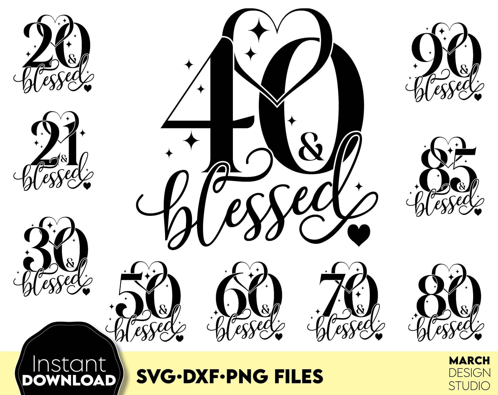 Blessed Years gold glittered and black Birthday shirts Bundle. SVG DXF PNG files included. Compatible with Cricut, Silhouette or other equipment. Cut from vinyl, use for sublimation or laser cut or grave projects. Buy now for a good price and enjoy!