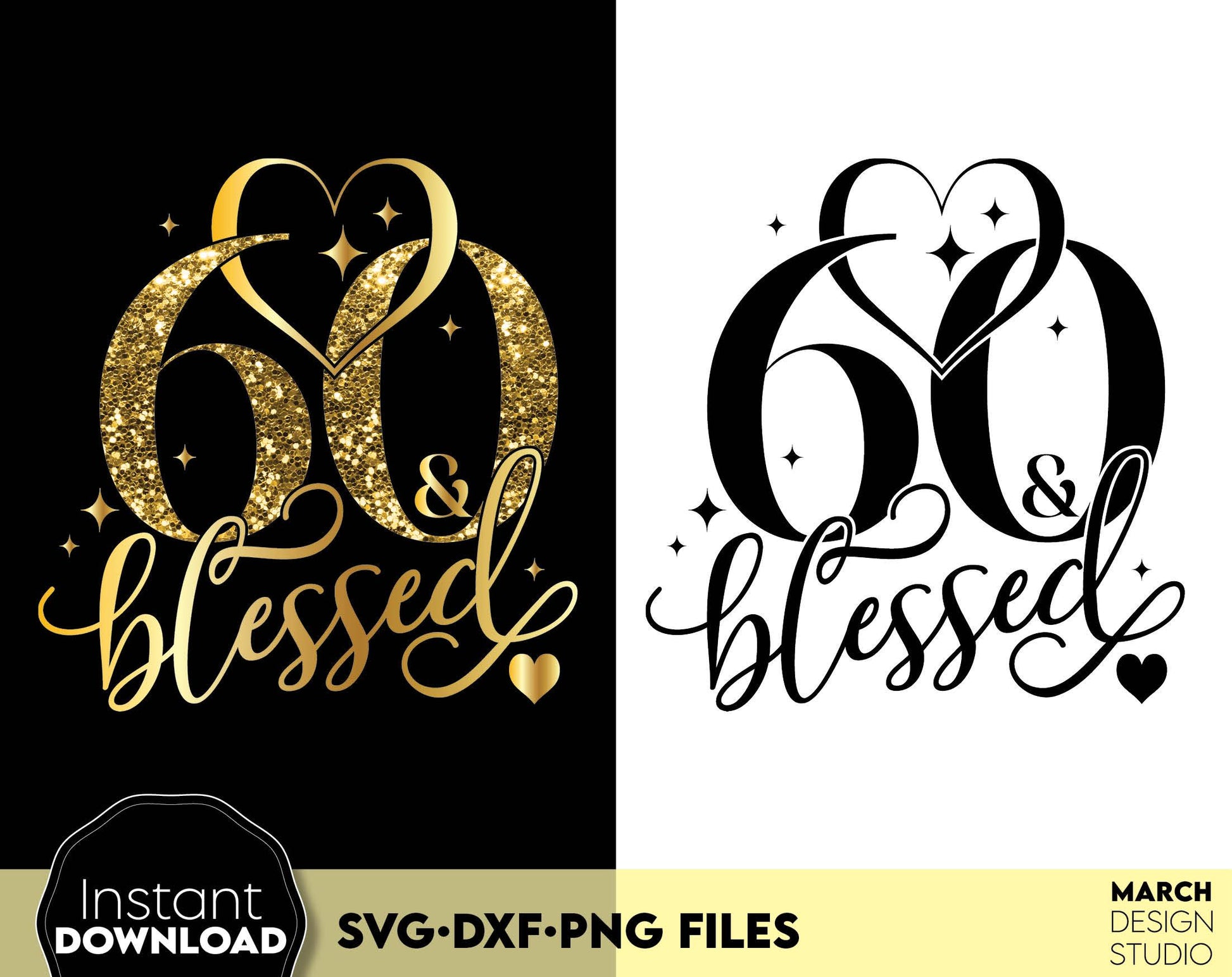 60 and blessed and call her blessed Birthday shirt design for cutting from vinyl and glittered PNG included for Your sublimation projects. SVG file included. Compatible with Cricut, Silhouette and other machines. Buy now for a good price and enjoy!