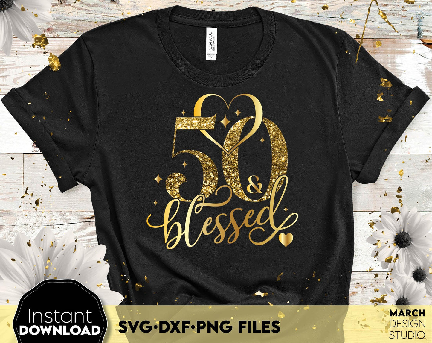 50 and fabulous Birthday shirt design for cutting from vinyl and glittered PNG included for Your sublimation projects. SVG, PNG, EPS, DXF files included. Compatible with Cricut, Silhouette and other machines. Buy now for a good price and enjoy!