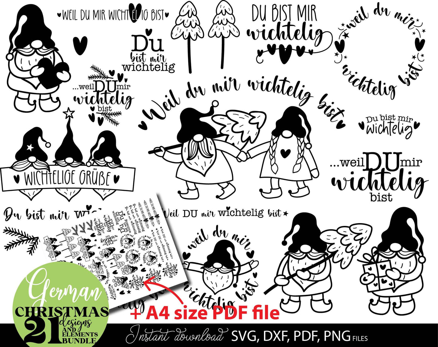 Plotterdatei Wichtel Weihnachten Herzensmensh Stickers Bundle. SVG DXF PDF PNG files included. Compatible with Cricut, Silhouette. Cut from vinyl, use for sublimation, laser cut or print stickers for candles. Buy now for a good price and enjoy!