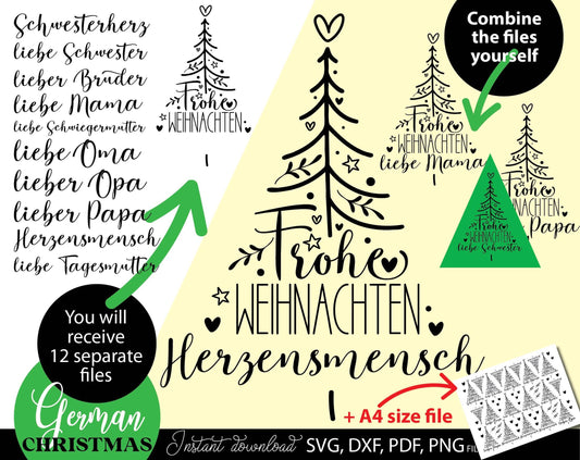 Familie Weihnachen Herzensmensk kerzen tattoo sitckers. SVG DXF PDF PNG files included. Compatible with Cricut, Silhouette, printers. Cut from vinyl, use for sublimation, laser, or made stickers for candles. Buy now for a good price and enjoy!