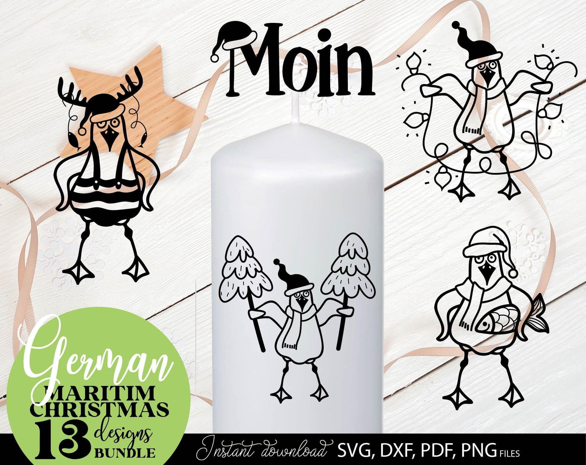 German Maritim Christmas 13 designs bundle. SVG DXF PDF PNG files included. Compatible with Cricut, Silhouette or other equipment. Cut from vinyl, use for sublimation or laser cut or grave projects. Buy now for a good price and enjoy!