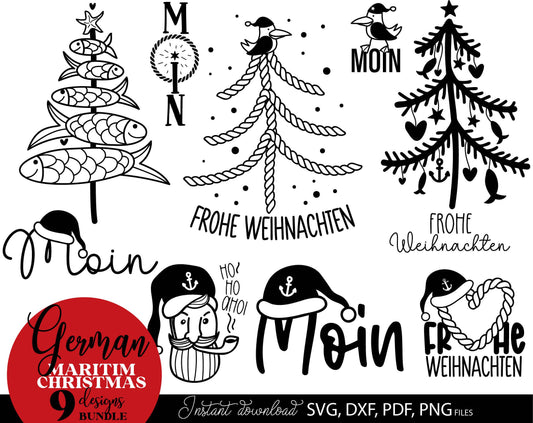 German Maritim Christmas 13 designs bundle. SVG DXF PDF PNG files included. Compatible with Cricut, Silhouette or other equipment. Cut from vinyl, use for sublimation or laser cut or grave projects. Buy now for a good price and enjoy!