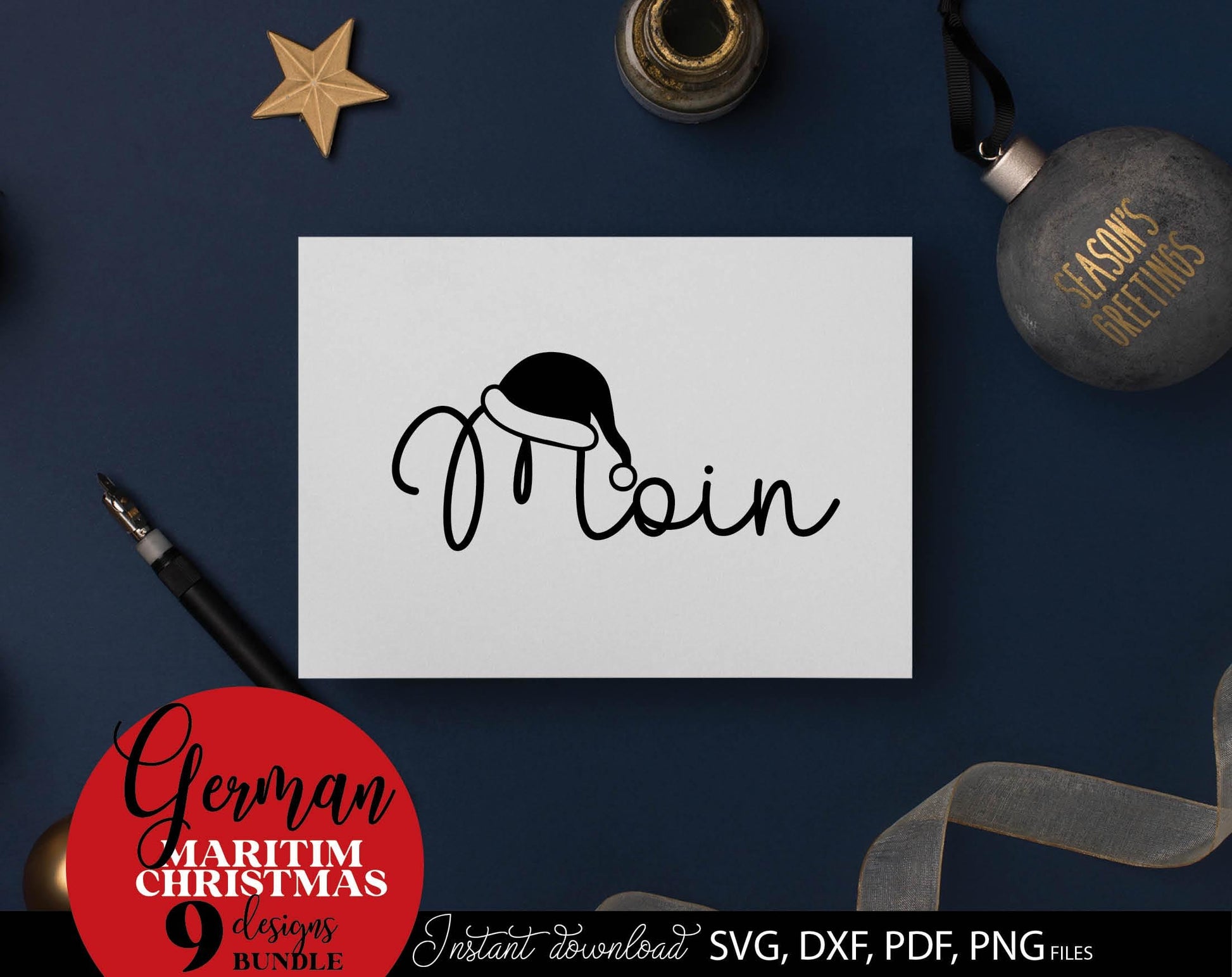 German Maritim Christmas 13 designs bundle. SVG DXF PDF PNG files included. Compatible with Cricut, Silhouette or other equipment. Cut from vinyl, use for sublimation or laser cut or grave projects. Buy now for a good price and enjoy!