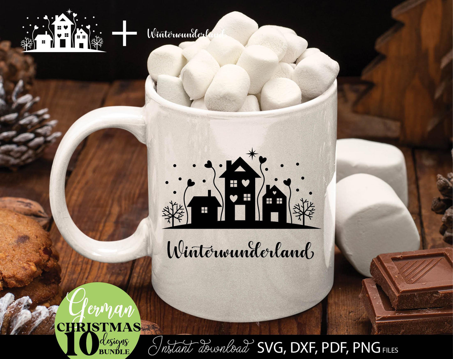 Weihnachten Häuser svg Plotterdatei Bundle for Your Christmas deko. SVG DXF PDF PNG files included. Compatible with Cricut, Silhouette, printers etc. Cut from vinyl, use for sublimation, laser cut or kerzen stickers making projects.