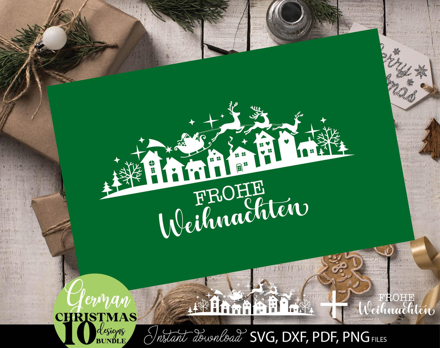 Weihnachten Häuser svg Plotterdatei Bundle for Your Christmas deko. SVG DXF PDF PNG files included. Compatible with Cricut, Silhouette, printers etc. Cut from vinyl, use for sublimation, laser cut or kerzen stickers making projects.