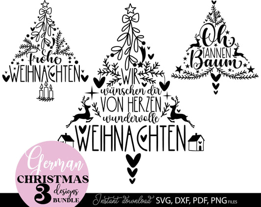 Christmas tree plotter file with 3 designs included. SVG DXF PDF PNG files included. Compatible with Cricut, Silhouette or other equipment. Cut from vinyl, use for sublimation, laser cut or kerzen stickers made. Buy now for a good price and enjoy!