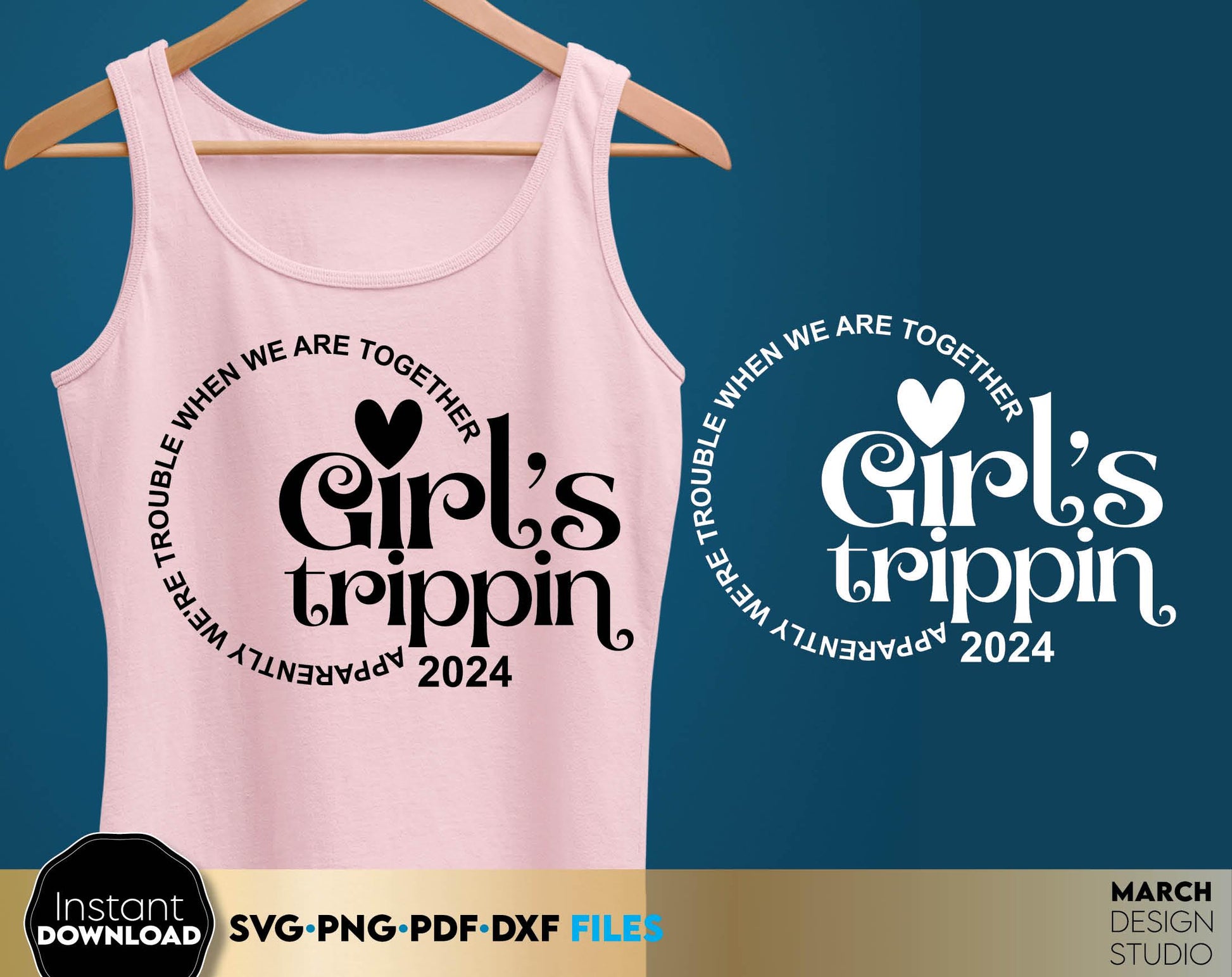 Apparently we are trouble when we are together - Girls Weekend 2024 matching trip shirts design. SVG DXF PNG PDF files included. Compatible with Cricut, Silhouette or other equipment. Cut from vinyl, use for sublimation or laser cut and grave project