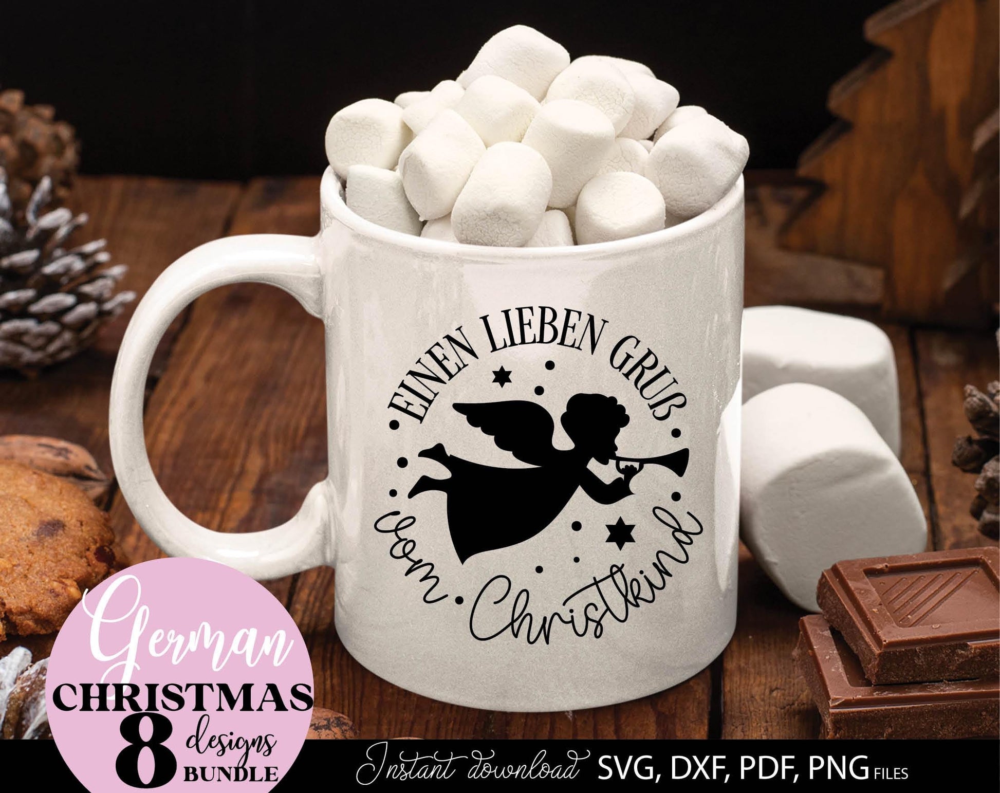 Schriftzüge Weihnachten deutsch Plotterdatei bundle. SVG DXF PDF PNG files included. Compatible with Cricut, Silhouette other equipment. Cut from vinyl, use for sublimation or laser cut and candles stickers as well. Buy now fora good price and enjoy!