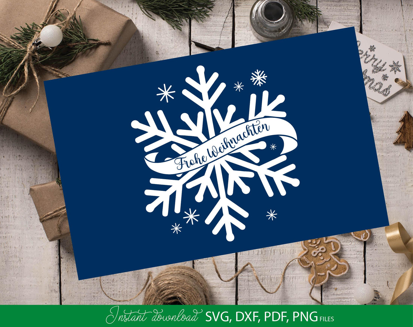 German Frohe Weihnachten Schneeflocke Plotterdatei. Svg Png Dxf Pdf files included. Compatible with Cricut, Silhouette or other equipment. Cut from vinyl, use for sublimation. laser cut or candle stickers projects. Buy now for a good price and enjoy!