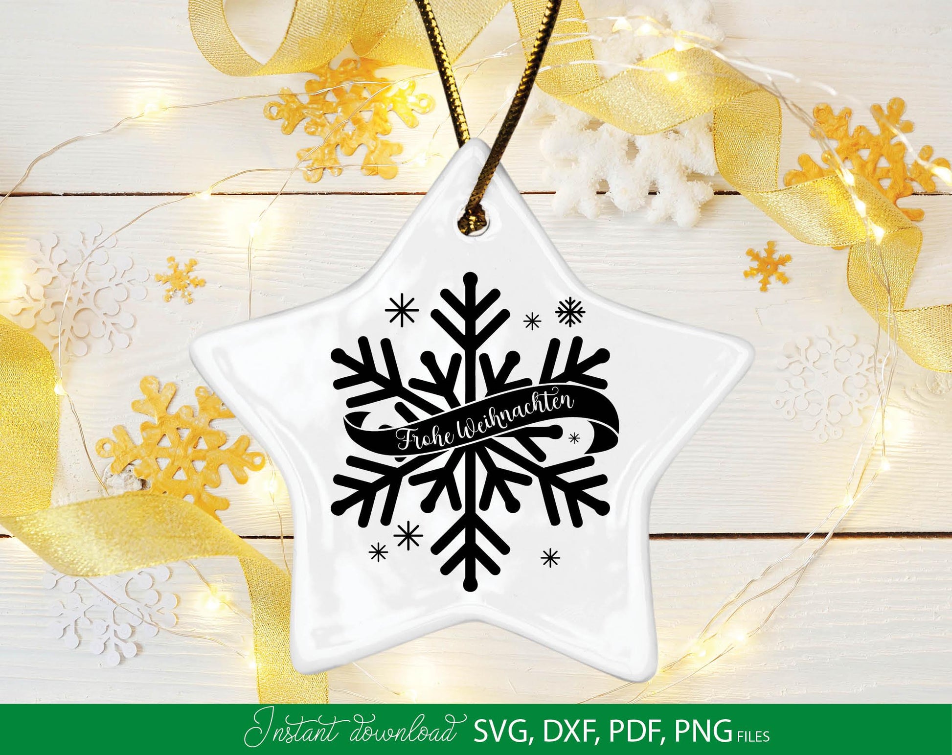 German Frohe Weihnachten Schneeflocke Plotterdatei. Svg Png Dxf Pdf files included. Compatible with Cricut, Silhouette or other equipment. Cut from vinyl, use for sublimation. laser cut or candle stickers projects. Buy now for a good price and enjoy!